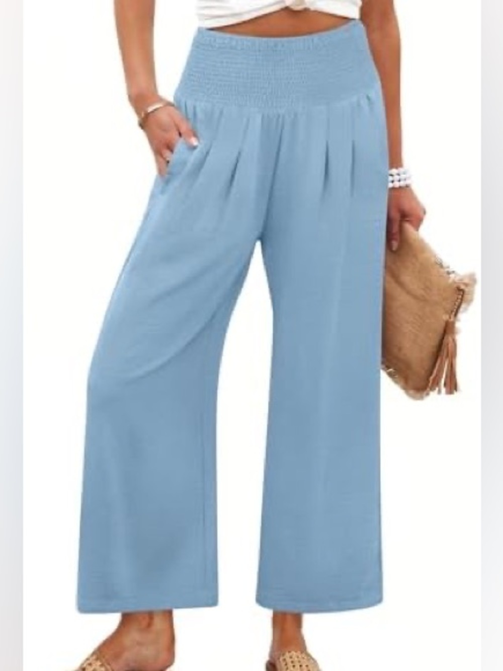 ANRABESS Blue Wide Leg Linen Blend Palazzo Pants size Medium